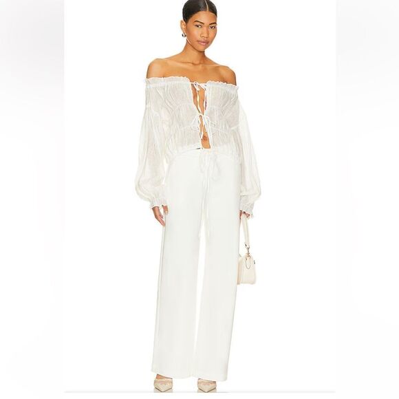 SNDYS Anika Pants in White jersey knit wide leg high rise trousers Revolve New M - Picture 4 of 11